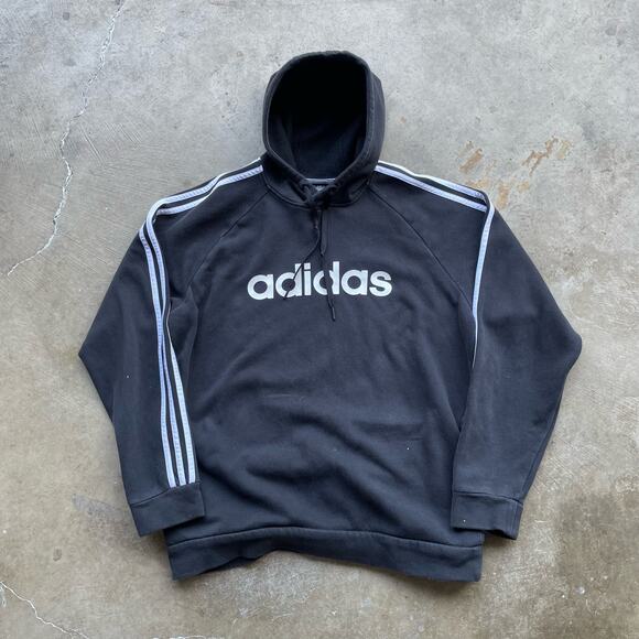 BAGGY ADIDAS STRIPED SPELLOUT HOODIE BLACK LARGE - Picture 2 of 5